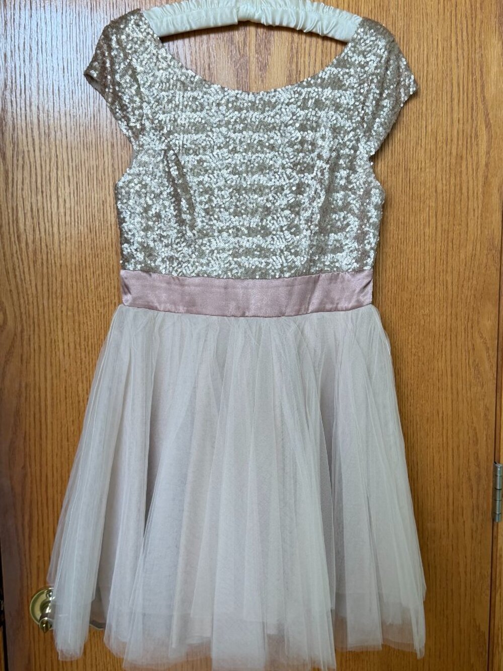 Rose Gold Sequin Tulle Homecoming Dress Size 6 Blush Pink Fit & Flare Formal